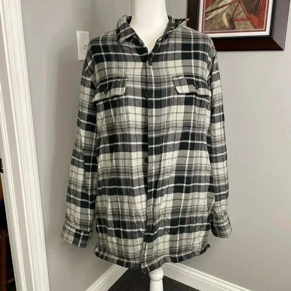 L.L. Bean Men's Fleece-Lined Flannel Shirt Jacket Traditional Fit - Black White